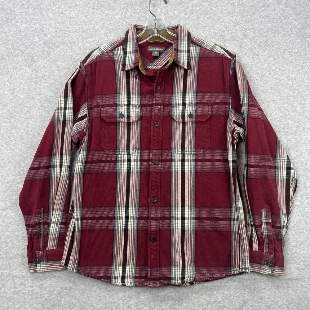 Eddie Bauer Shirt Mens Medium‎ Red Plaid Flannel Chamois Cabincore Lumberjack